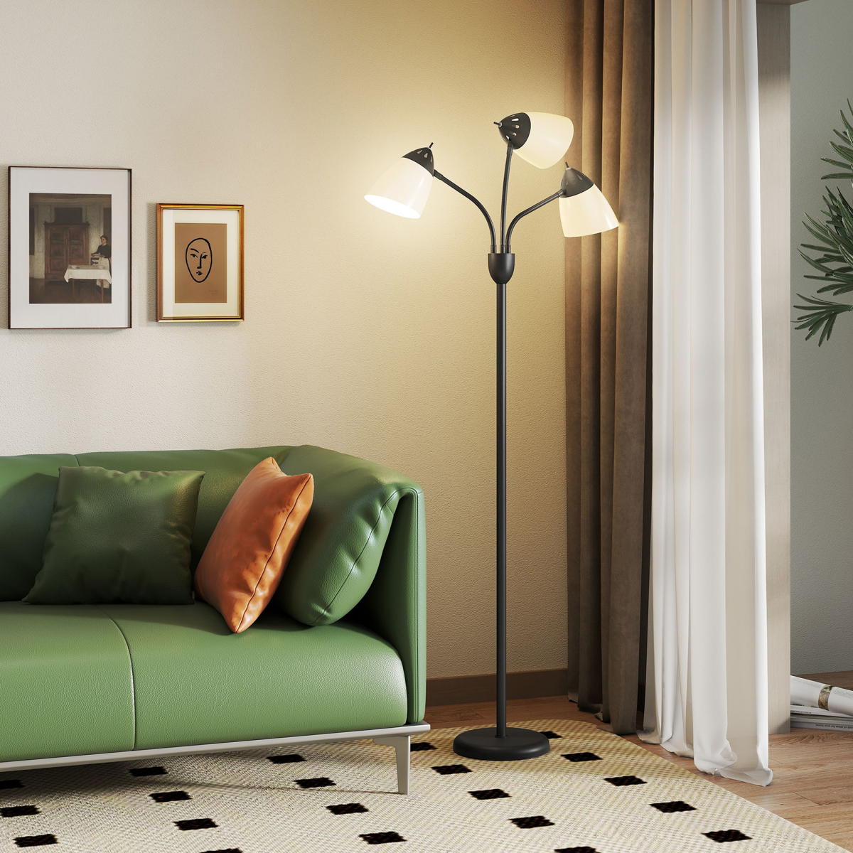 HOMCOM Arc Tree Floor Lamp — 3 Colour Temperatures, 3-Head Design, Black
