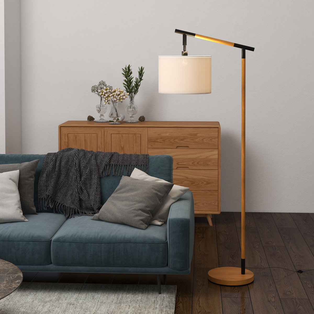 HOMCOM Floor Lamp with 350° Rotating Lampshade — LED Bulb Included, Brown