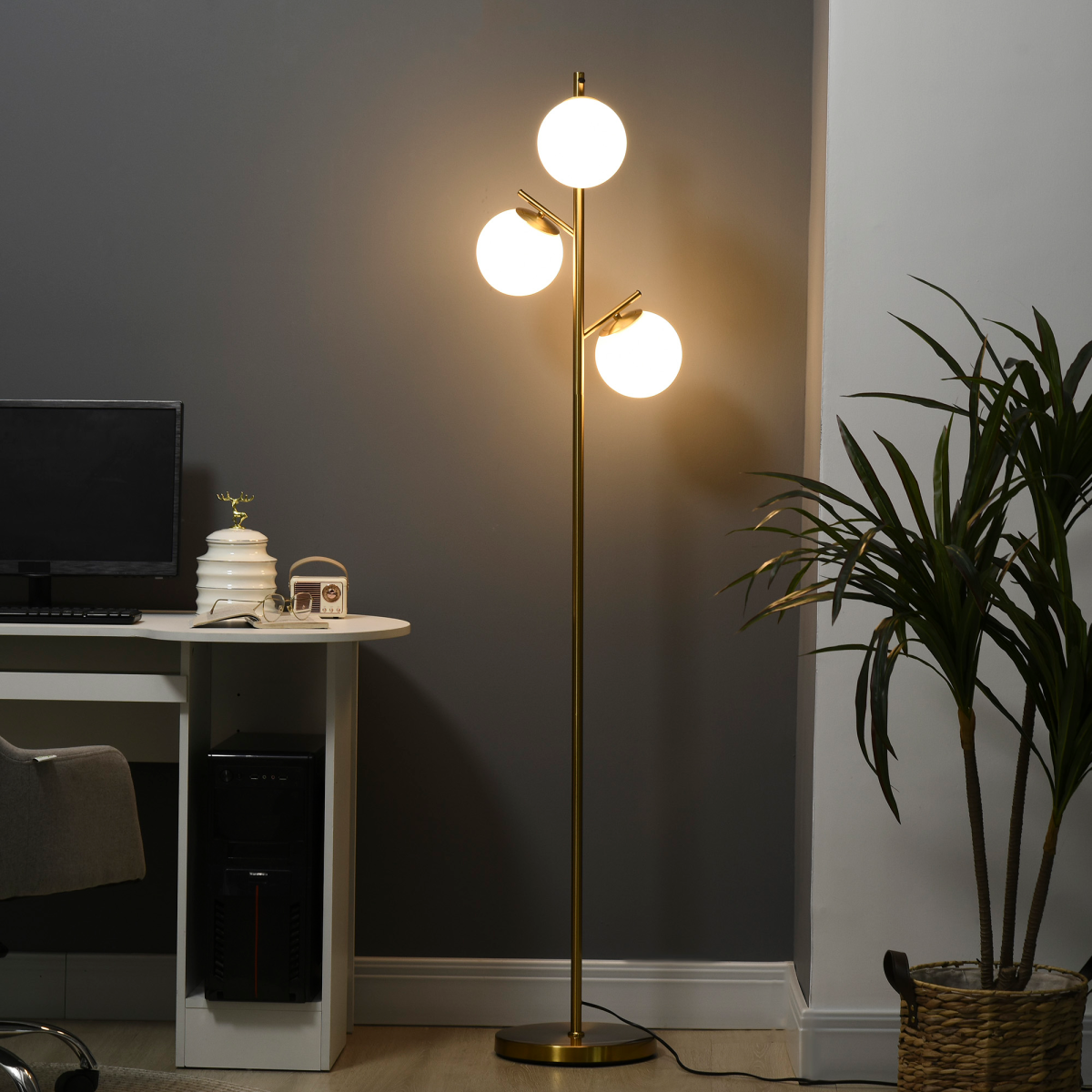 Modern Floor Lamp for Living Room Bedroom — 3 Light Tree Standing Lamp, Gold