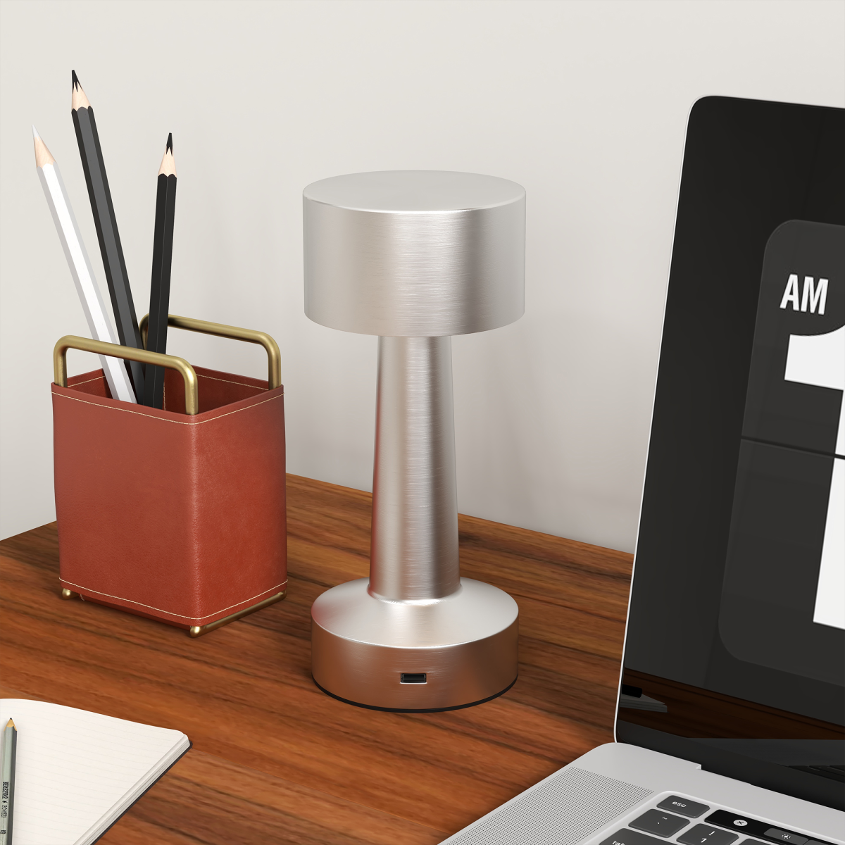 HOMCOM LED Cordless Table Lamp with Battery — Bedroom, Silver