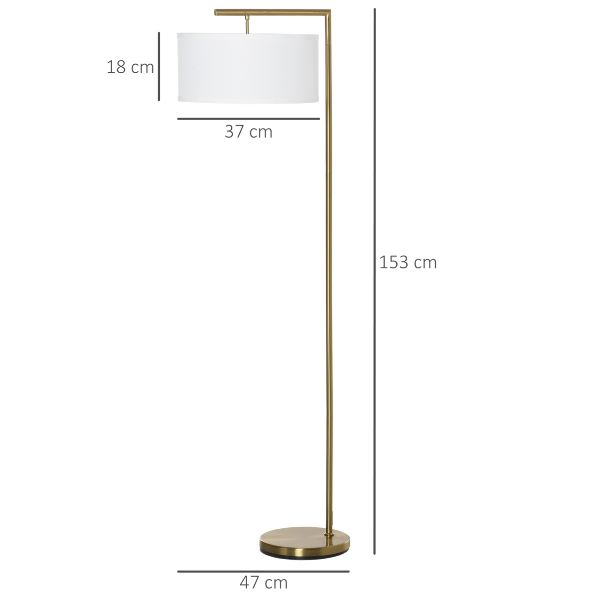HOMCOM Floor Lamp with Linen Lampshade Round Base — Living Room Bedroom, Gold