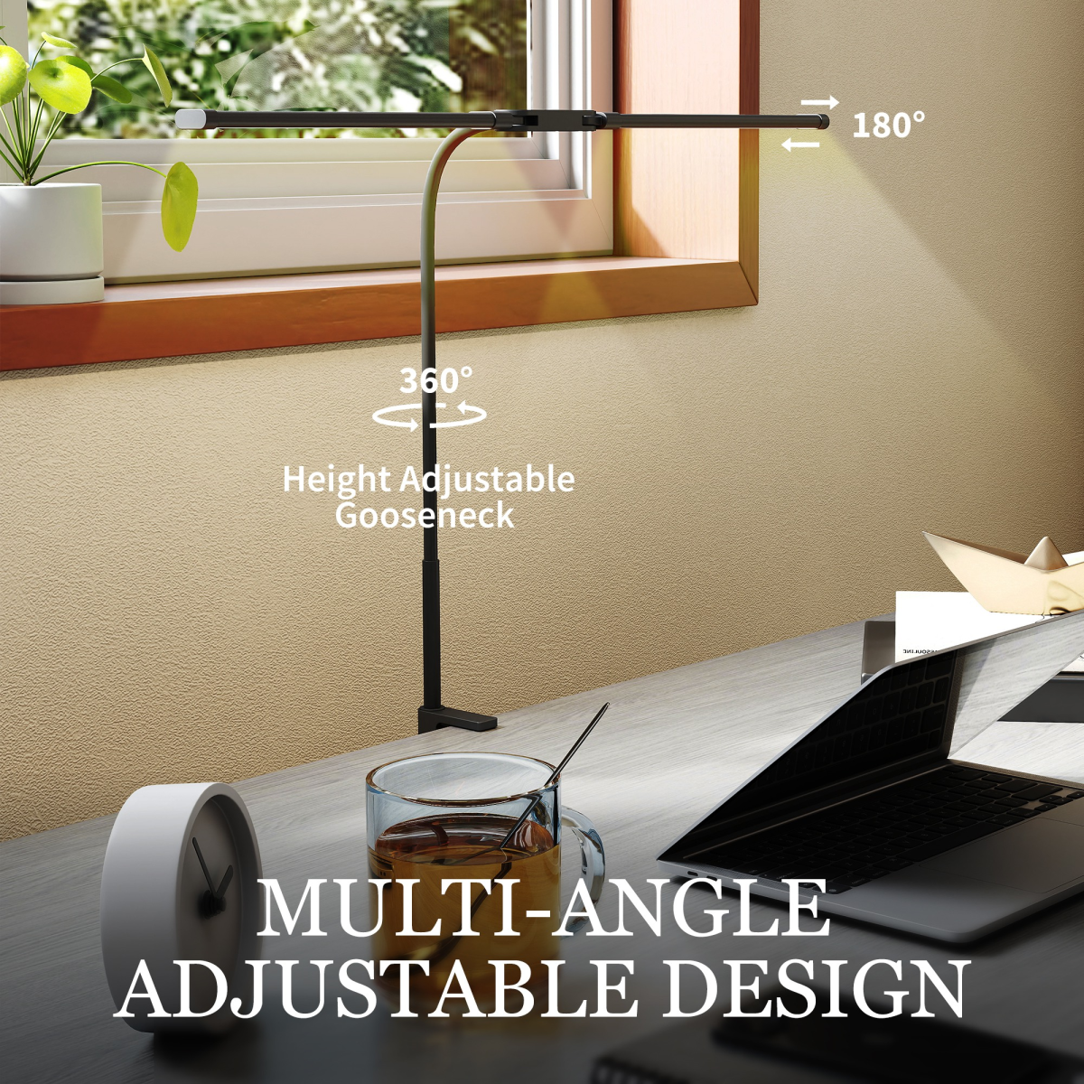 HOMCOM Double Head LED Desk Lamp — 3 Colour Modes, 10 Brightness Levels, Black