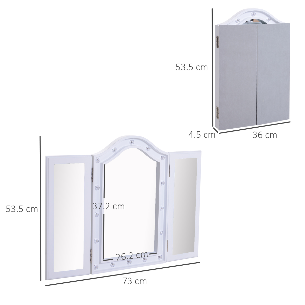 HOMCOM Lighted Tri-Fold Vanity Mirror — Hollywood LED Bulbs, Large Cosmetic Mirror, White