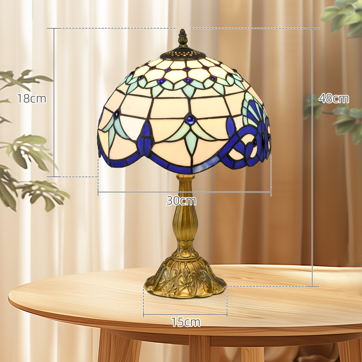 HOMCOM Tiffany-Style Stained Glass Table Lamp — Bedside Lamp, Vintage Design