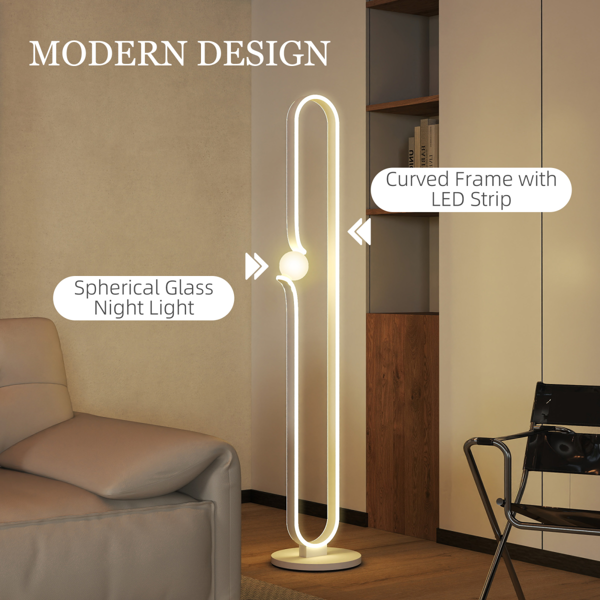 HOMCOM Dimmable LED Floor Lamp with Glass Night Light — Foot Switch, White