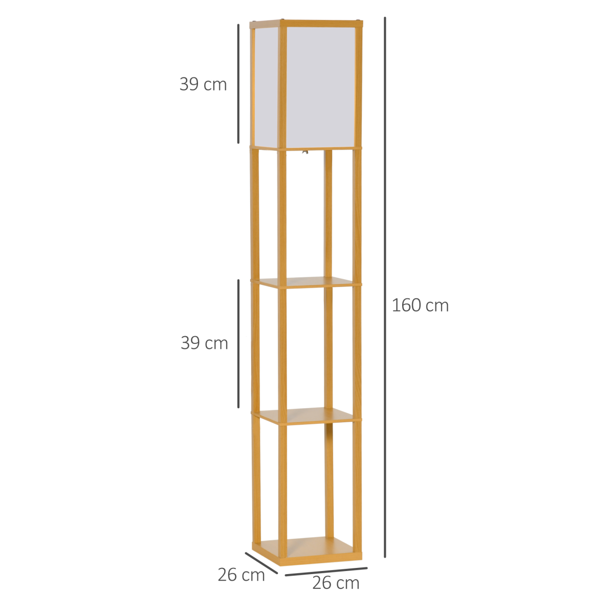 HOMCOM Floor Lamp with 4-Tier Storage Shelf — Natural Wood, Living Room Bedroom