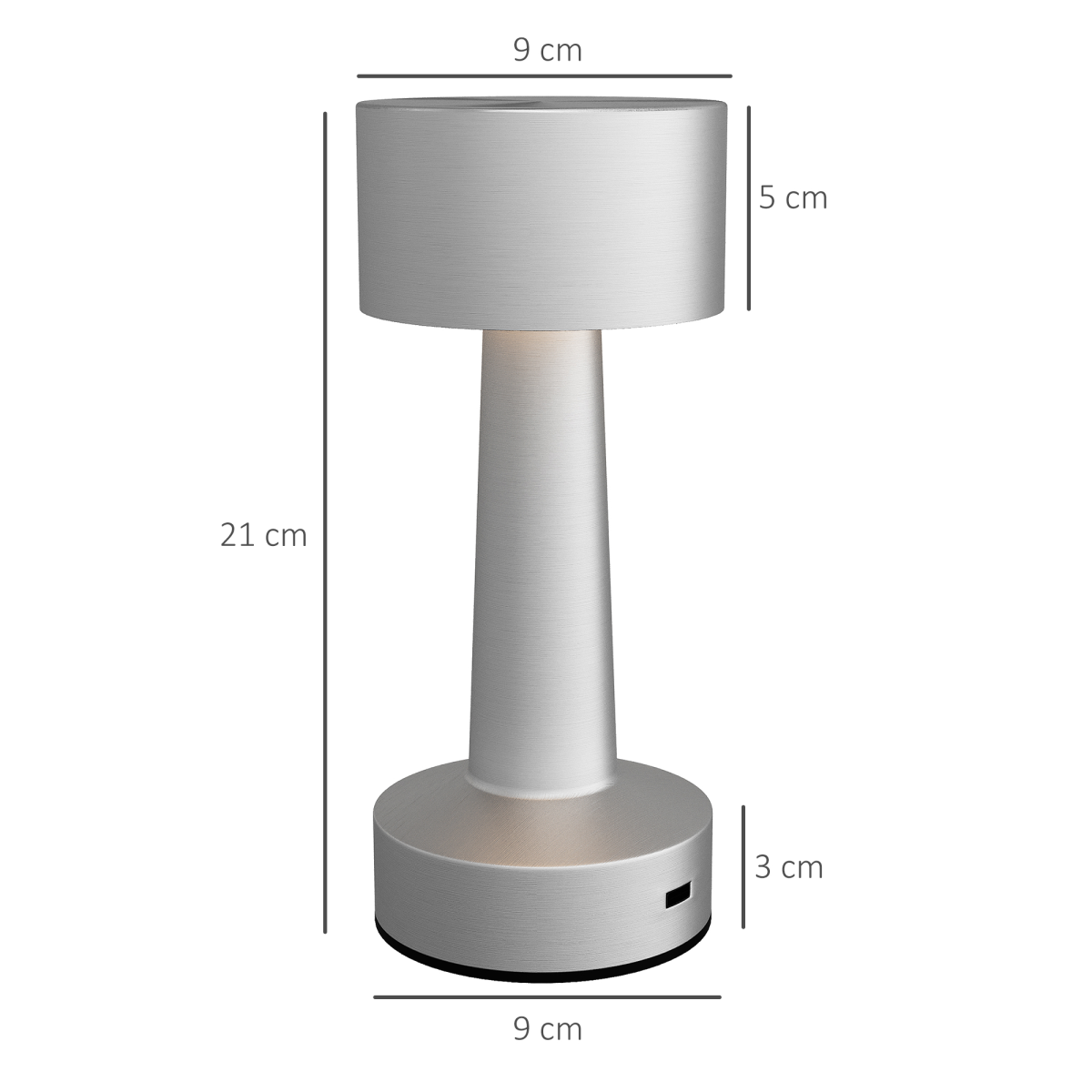HOMCOM LED Cordless Table Lamp with Battery — Bedroom, Silver