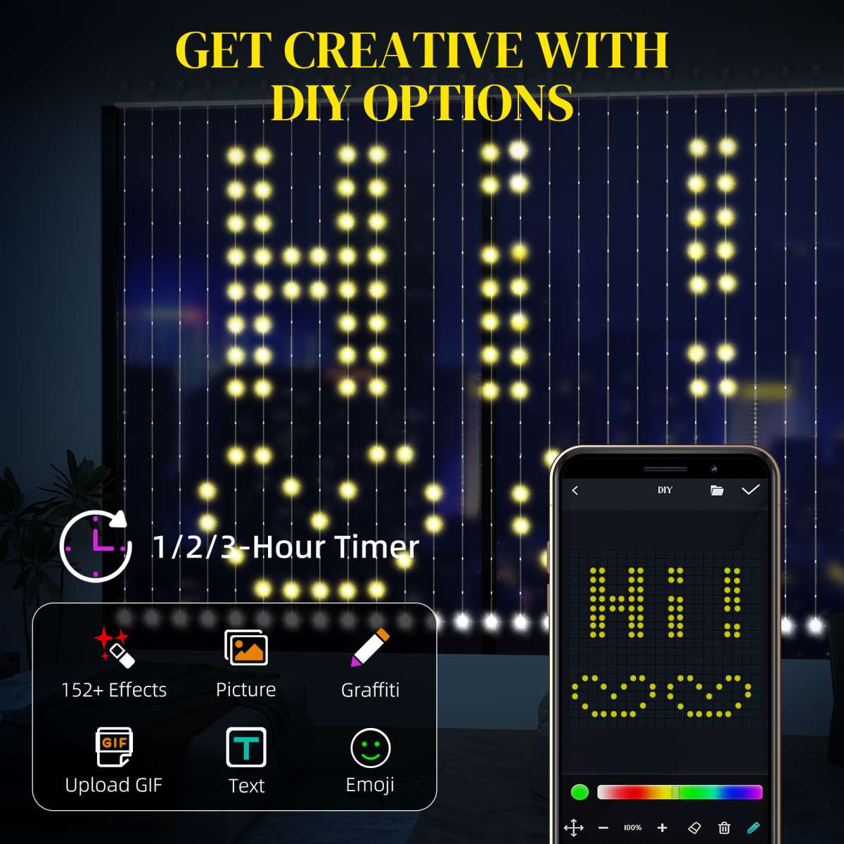Smart LED Curtain Lights 3x3m — Dynamic DIY Fairy Lights, App & Remote Control