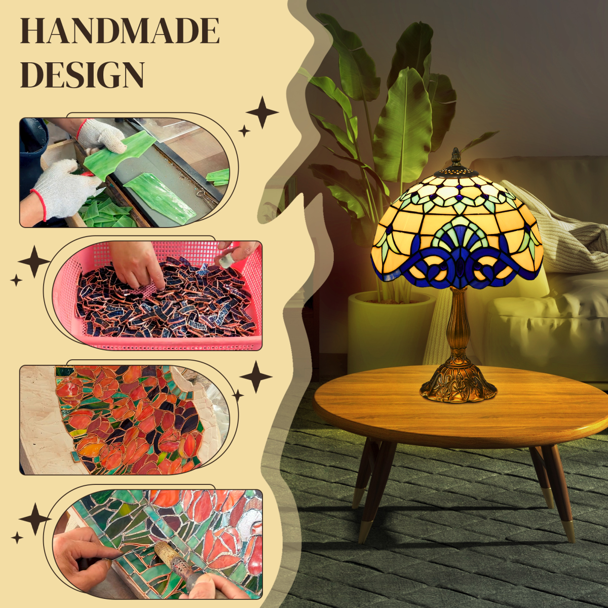 HOMCOM Tiffany-Style Stained Glass Table Lamp — Bedside Lamp, Vintage Design