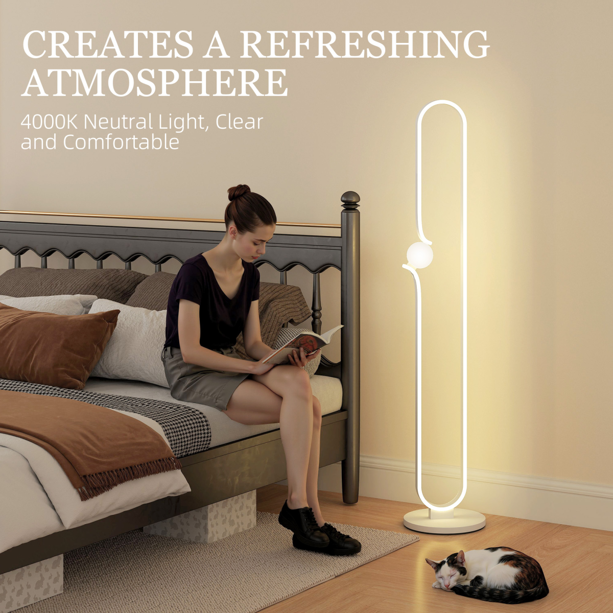HOMCOM Dimmable LED Floor Lamp with Glass Night Light — Foot Switch, White