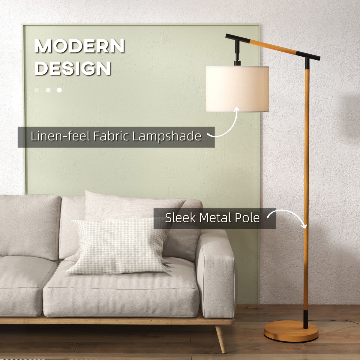 HOMCOM Floor Lamp with 350° Rotating Lampshade — LED Bulb Included, Brown