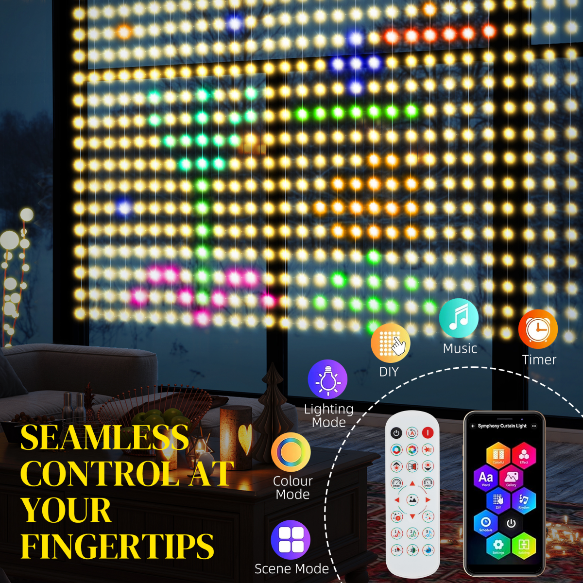 Smart LED Curtain Lights 3x3m — Dynamic DIY Fairy Lights, App & Remote Control