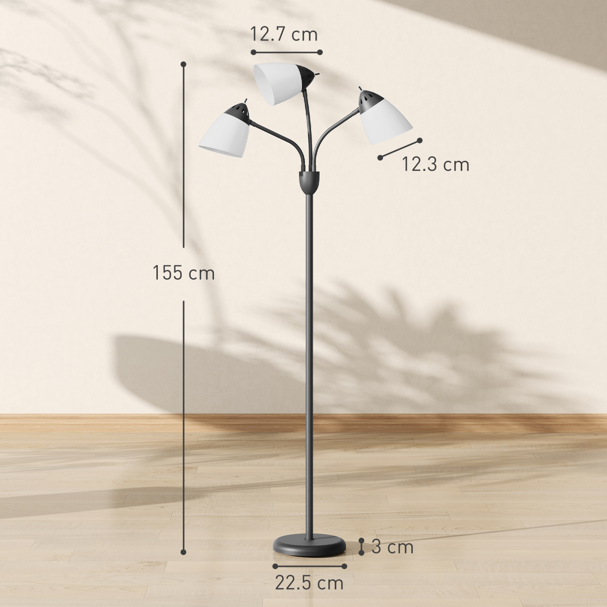 HOMCOM Arc Tree Floor Lamp — 3 Colour Temperatures, 3-Head Design, Black