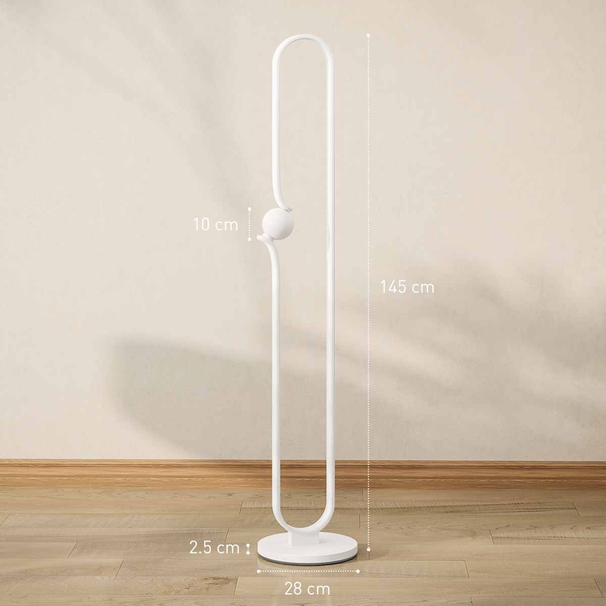 HOMCOM Dimmable LED Floor Lamp with Glass Night Light — Foot Switch, White