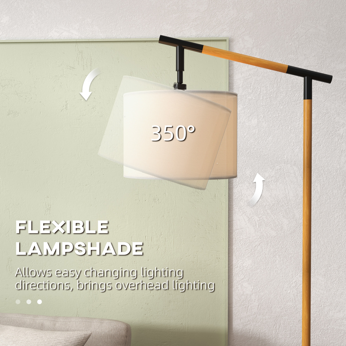 HOMCOM Floor Lamp with 350° Rotating Lampshade — LED Bulb Included, Brown