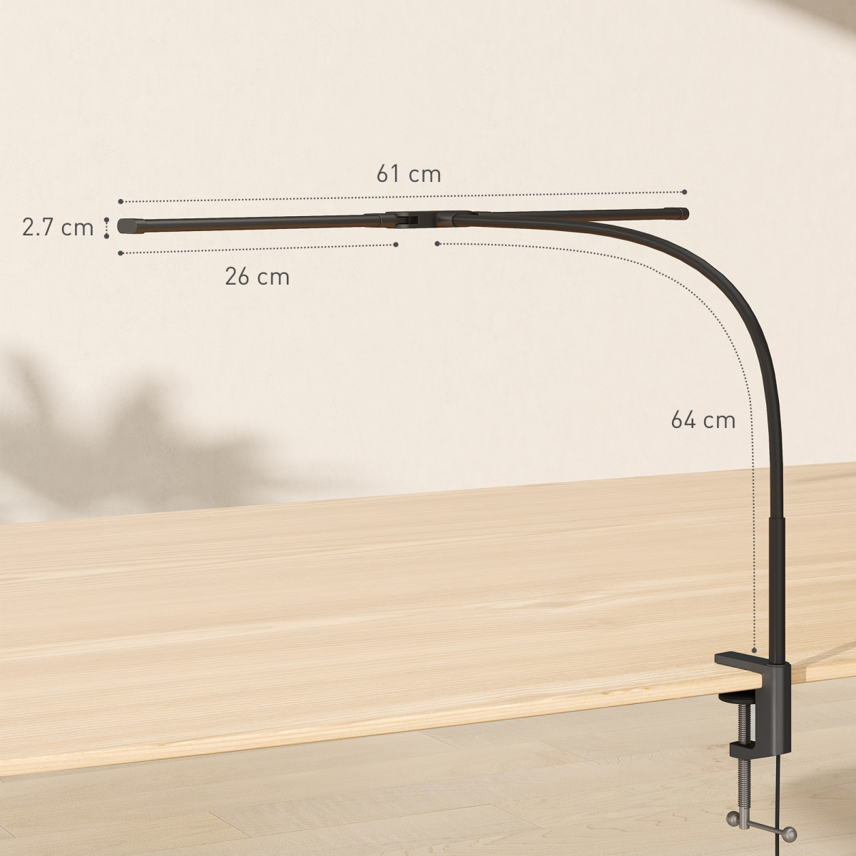 HOMCOM Double Head LED Desk Lamp — 3 Colour Modes, 10 Brightness Levels, Black