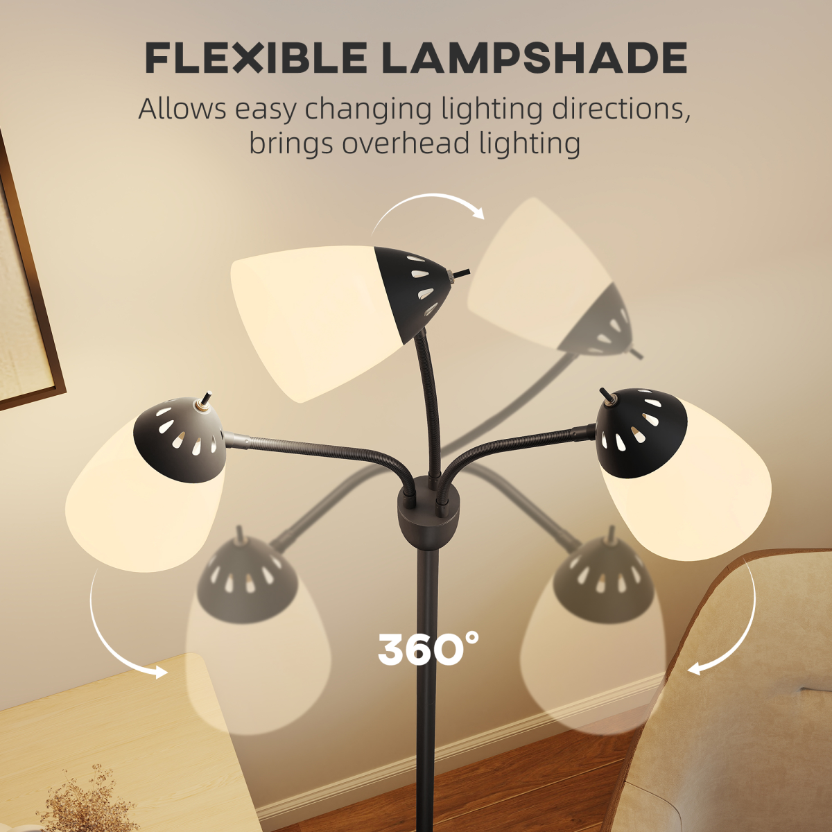 HOMCOM Arc Tree Floor Lamp — 3 Colour Temperatures, 3-Head Design, Black