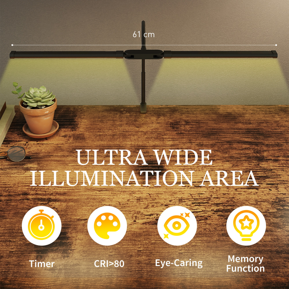 HOMCOM Double Head LED Desk Lamp — 3 Colour Modes, 10 Brightness Levels, Black