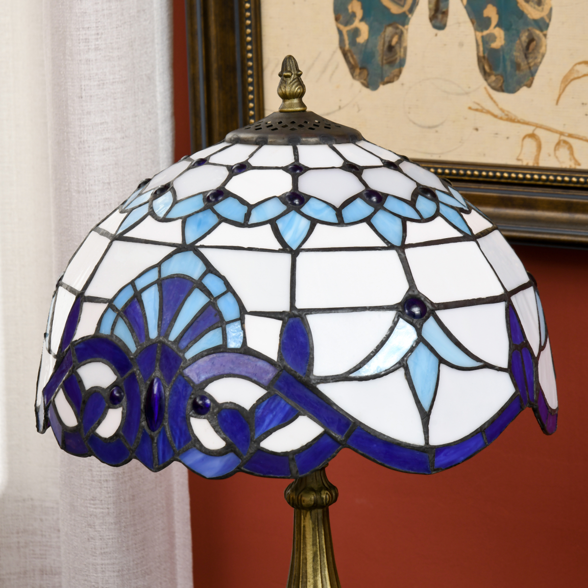 HOMCOM Tiffany-Style Stained Glass Table Lamp — Bedside Lamp, Vintage Design