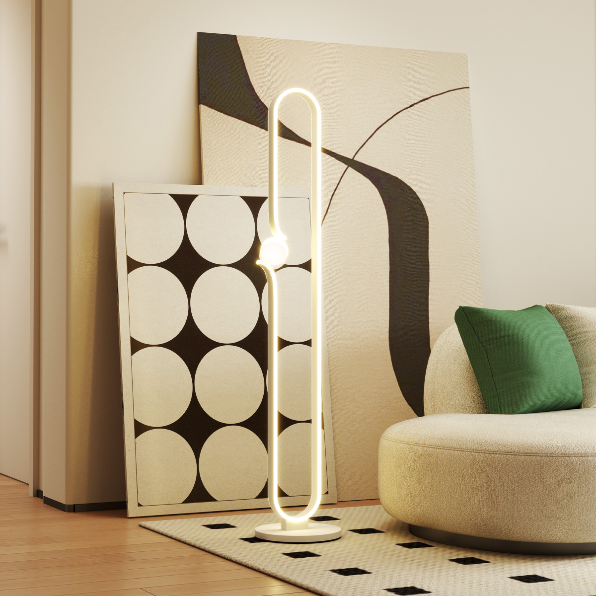 HOMCOM Dimmable LED Floor Lamp with Glass Night Light — Foot Switch, White