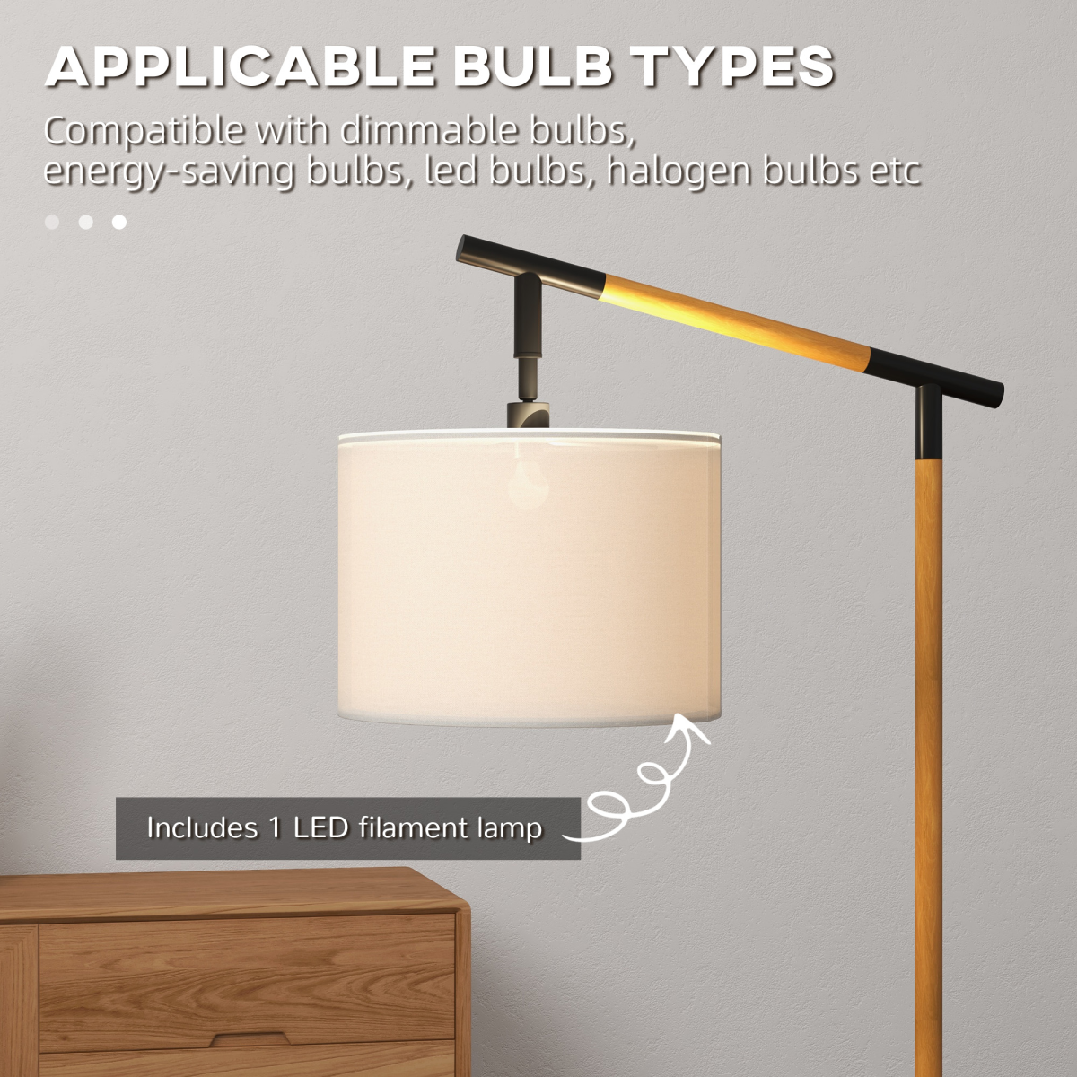 HOMCOM Floor Lamp with 350° Rotating Lampshade — LED Bulb Included, Brown