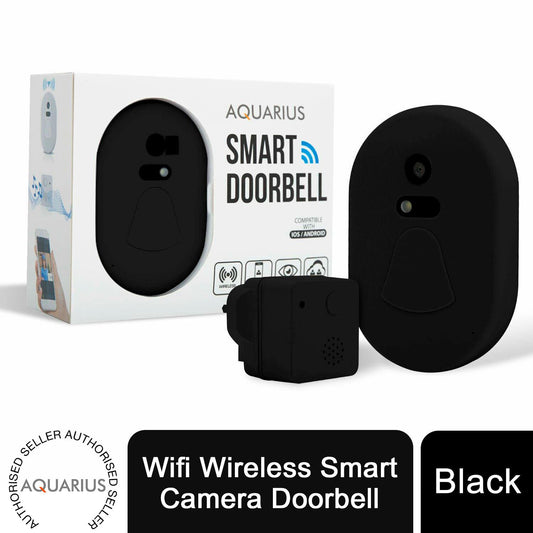 Aquarius WiFi Wireless Smart Camera Doorbell — HD Live View, Motion Alerts, Black