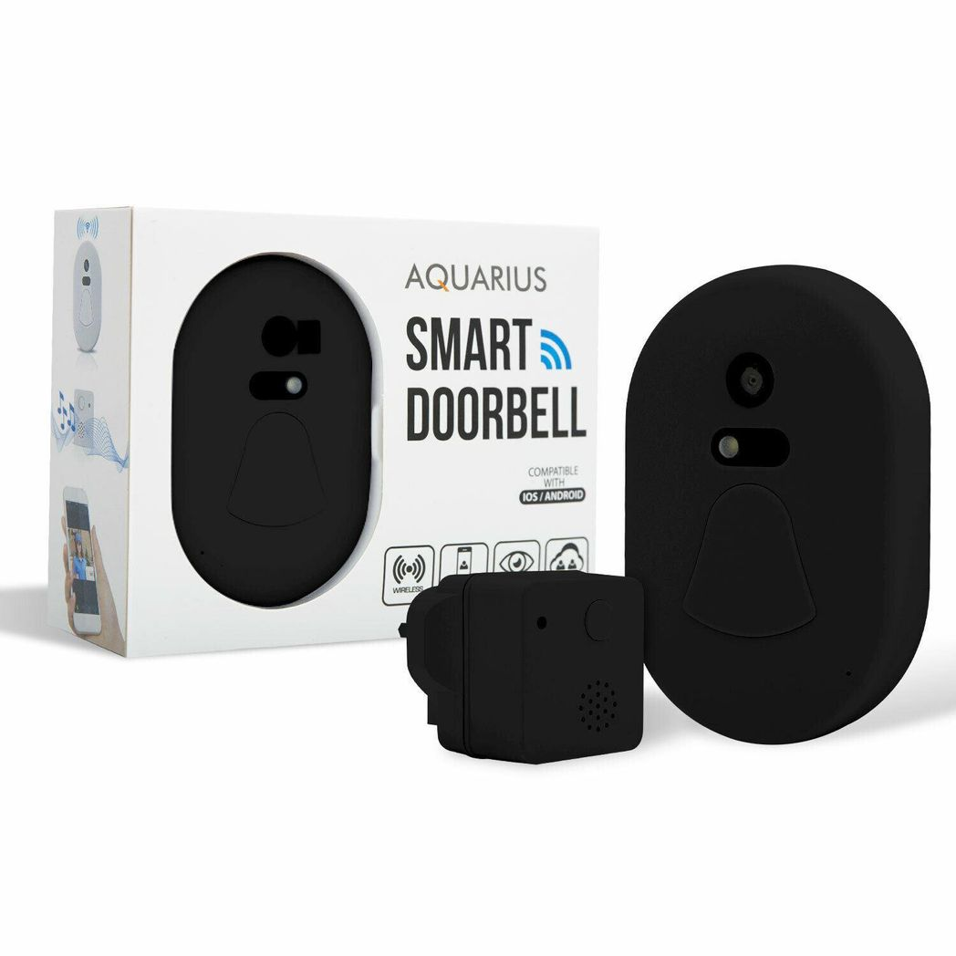 Aquarius WiFi Wireless Smart Camera Doorbell — HD Live View, Motion Alerts, Black