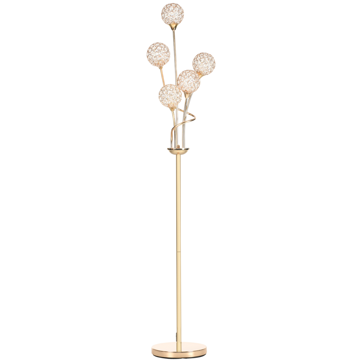 HOMCOM K9 Crystal Floor Lamp — 5 Light Upright Standing Lamp, Gold