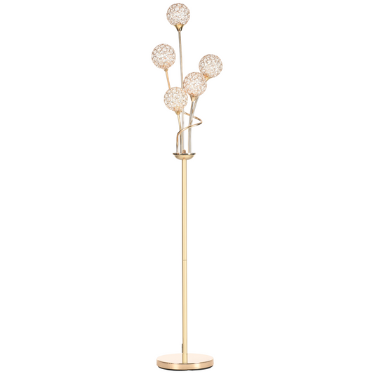 HOMCOM K9 Crystal Floor Lamp — 5 Light Upright Standing Lamp, Gold