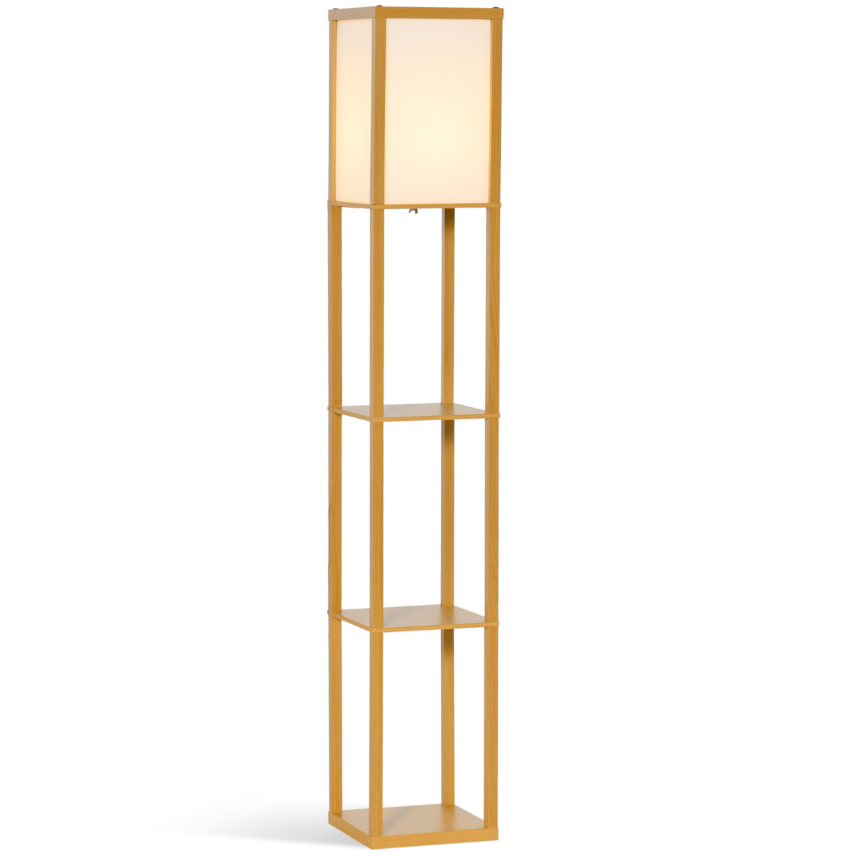 HOMCOM Floor Lamp with 4-Tier Storage Shelf — Natural Wood, Living Room Bedroom