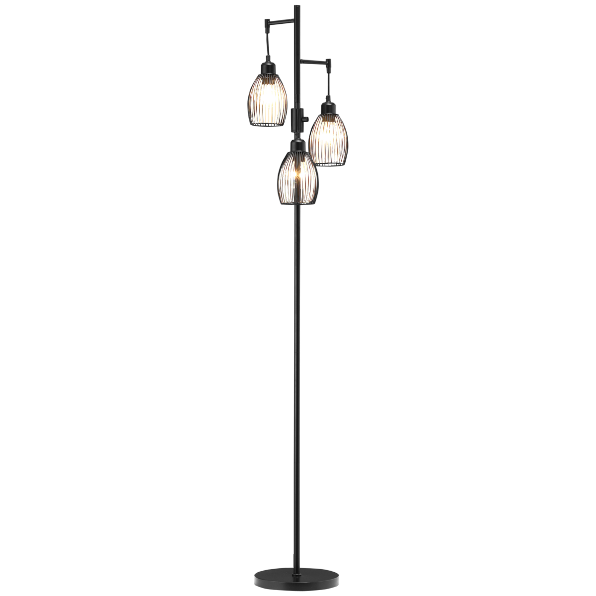 HOMCOM Industrial 3-Light Floor Lamp — 170cm, Dimmable, Black