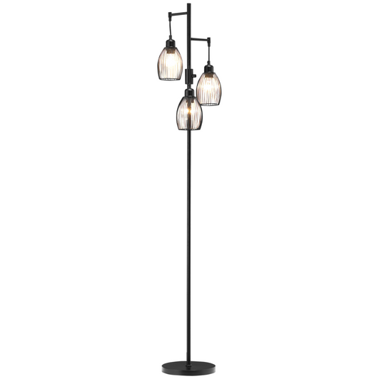 HOMCOM Industrial 3-Light Floor Lamp — 170cm, Dimmable, Black